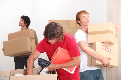 Packed student belongings ready for removal in Knightsbridge