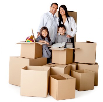 Packed boxes and furniture ready for removals